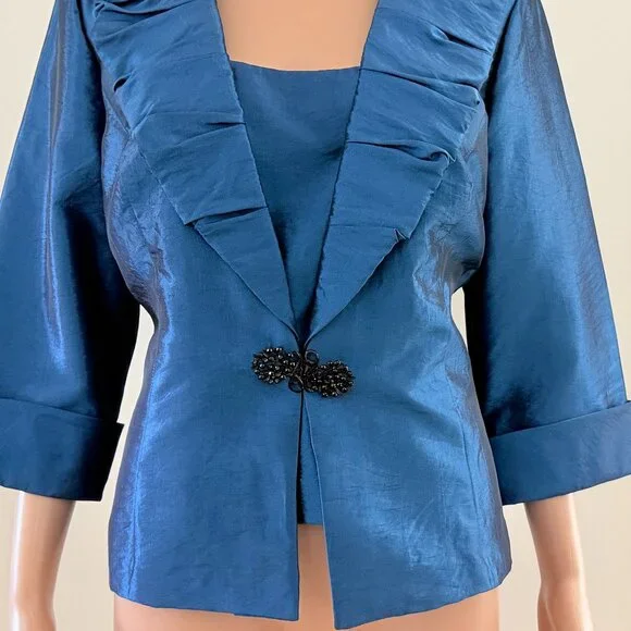 ALEX EVENINGS TWINSET BLUE JACKET & SHELL SET SIZE XL ONE BUTTON - Picture 5 of 10